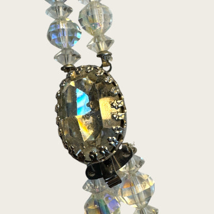 Vintage Double Strand Aurora Borealis Bicone Crystal Necklace – Oval Crystal Clasp