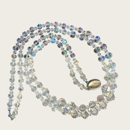 Vintage Double Strand Aurora Borealis Bicone Crystal Necklace – Oval Crystal Clasp