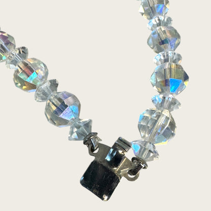 Vintage Double Strand Aurora Borealis Bicone Crystal Necklace – Oval Crystal Clasp