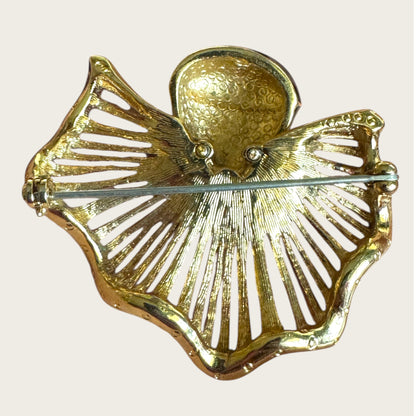 Vintage Pierrot Face Statement Brooch – White Enamel & Gold Openwork Bib