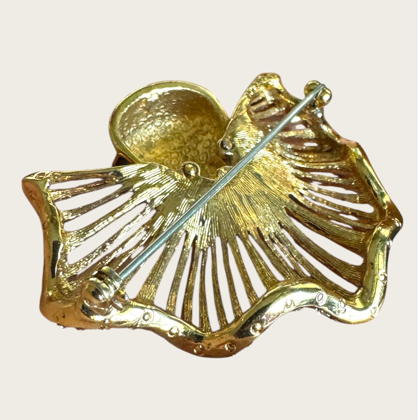 Vintage Pierrot Face Statement Brooch – White Enamel & Gold Openwork Bib