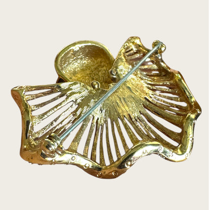 Vintage Pierrot Face Statement Brooch – White Enamel & Gold Openwork Bib