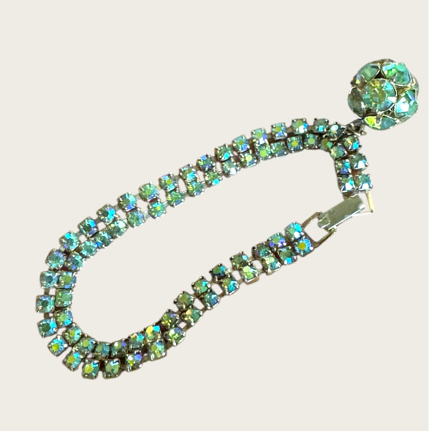 Vintage Signed Kramer Aurora Borealis Rhinestone Bracelet with Dangle Charm
