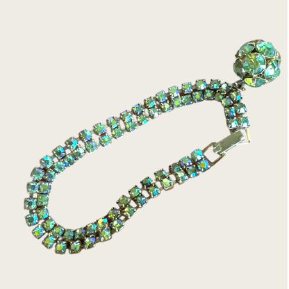 Vintage Signed Kramer Aurora Borealis Rhinestone Bracelet with Dangle Charm