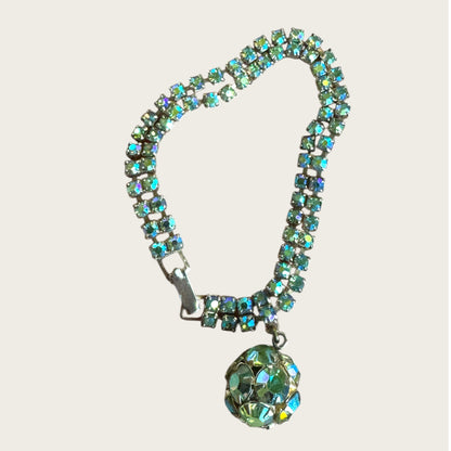 Vintage Signed Kramer Aurora Borealis Rhinestone Bracelet with Dangle Charm