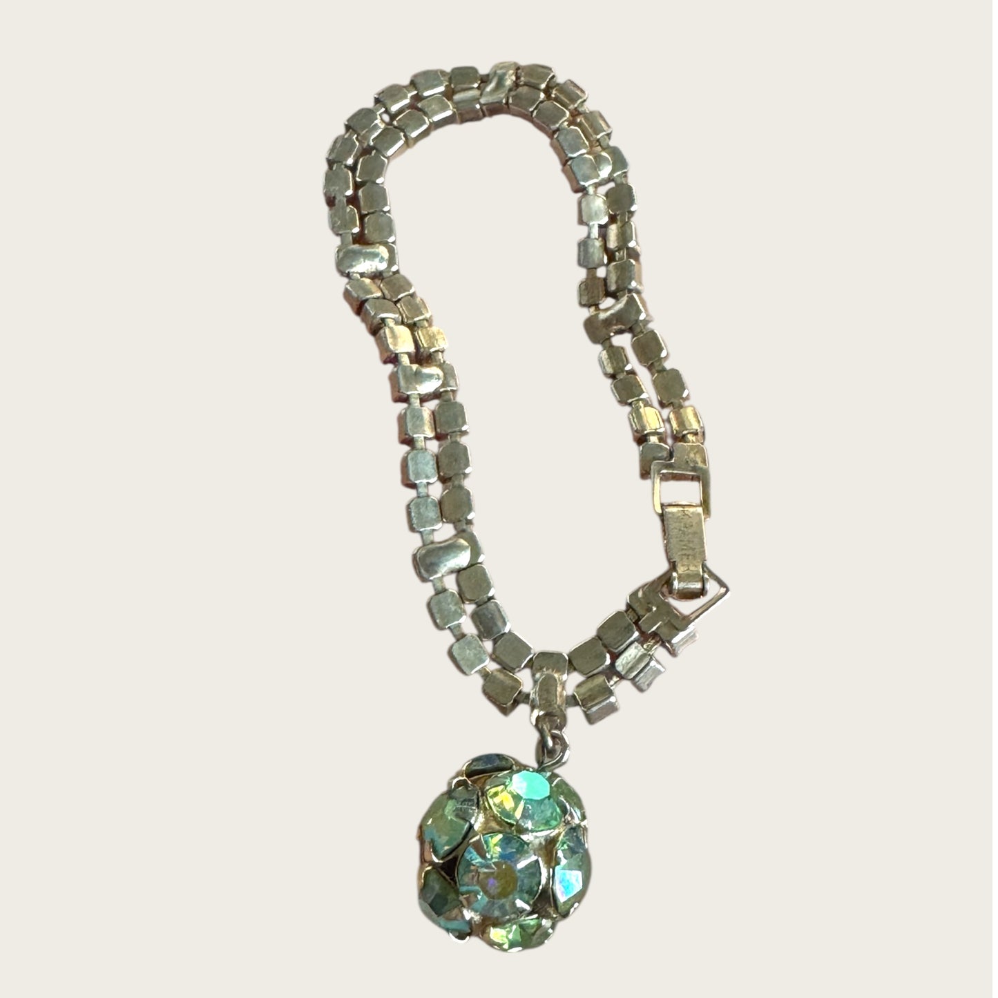 Vintage Signed Kramer Aurora Borealis Rhinestone Bracelet with Dangle Charm