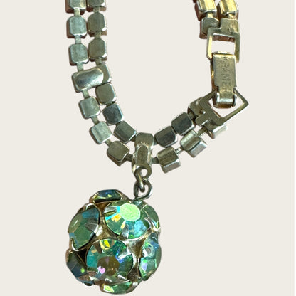 Vintage Signed Kramer Aurora Borealis Rhinestone Bracelet with Dangle Charm