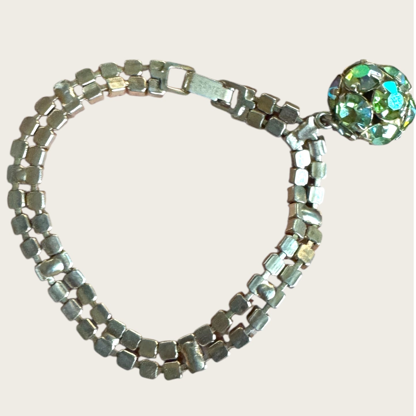Vintage Signed Kramer Aurora Borealis Rhinestone Bracelet with Dangle Charm