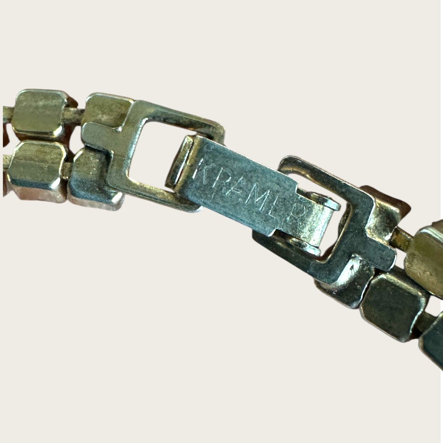 Vintage Signed Kramer Aurora Borealis Rhinestone Bracelet with Dangle Charm