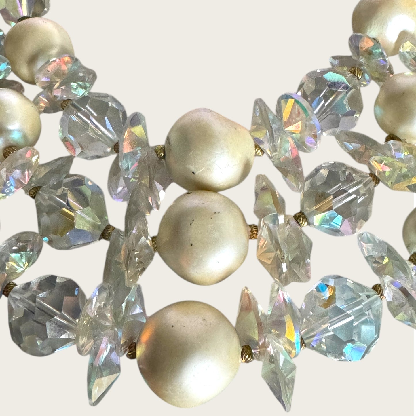 Vintage Signed Laguna Three-Strand Crystal & Faux Baroque Pearl Necklace