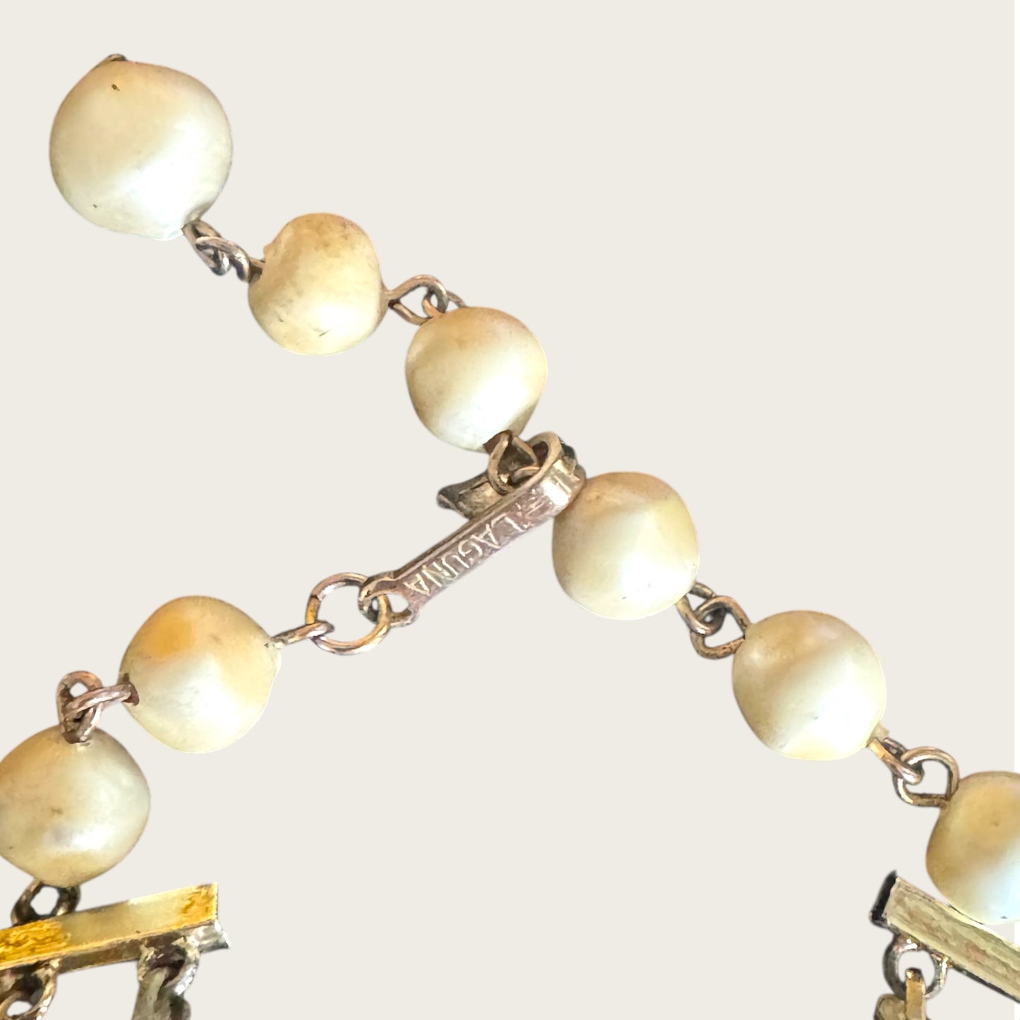 Vintage Signed Laguna Three-Strand Crystal & Faux Baroque Pearl Necklace