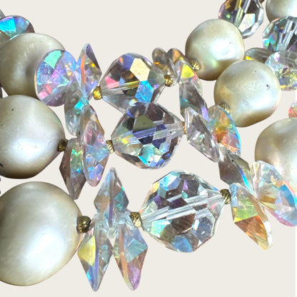 Vintage Signed Laguna Three-Strand Crystal & Faux Baroque Pearl Necklace