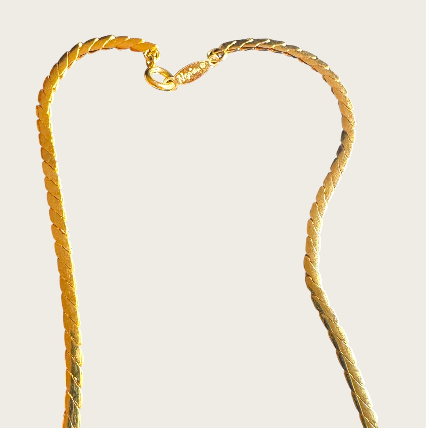 Napier Champagne Peach Enamel Leaf Necklace | Mid-Century Gold Tone Statement