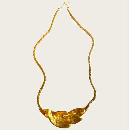 Napier Champagne Peach Enamel Leaf Necklace | Mid-Century Gold Tone Statement