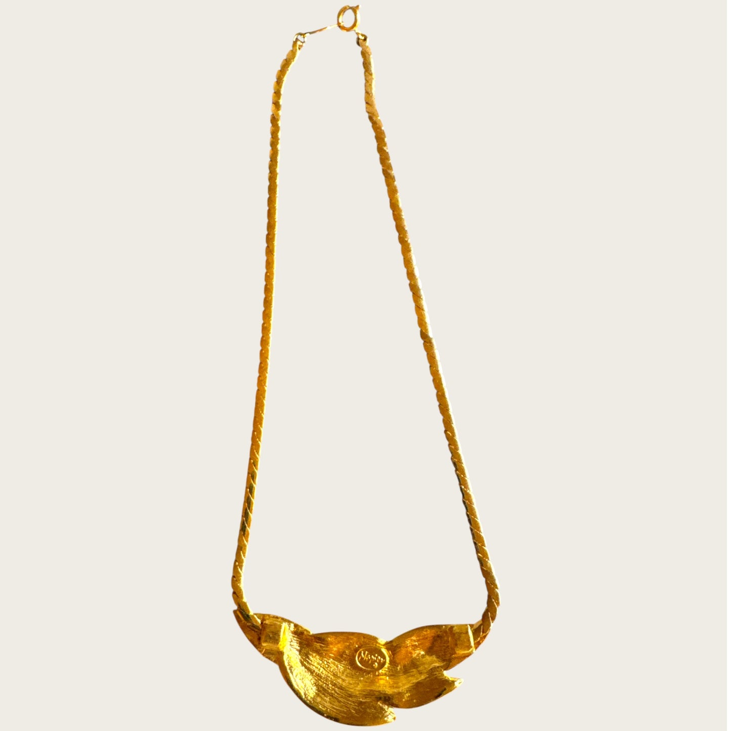 Napier Champagne Peach Enamel Leaf Necklace | Mid-Century Gold Tone Statement