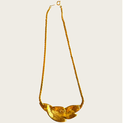 Napier Champagne Peach Enamel Leaf Necklace | Mid-Century Gold Tone Statement
