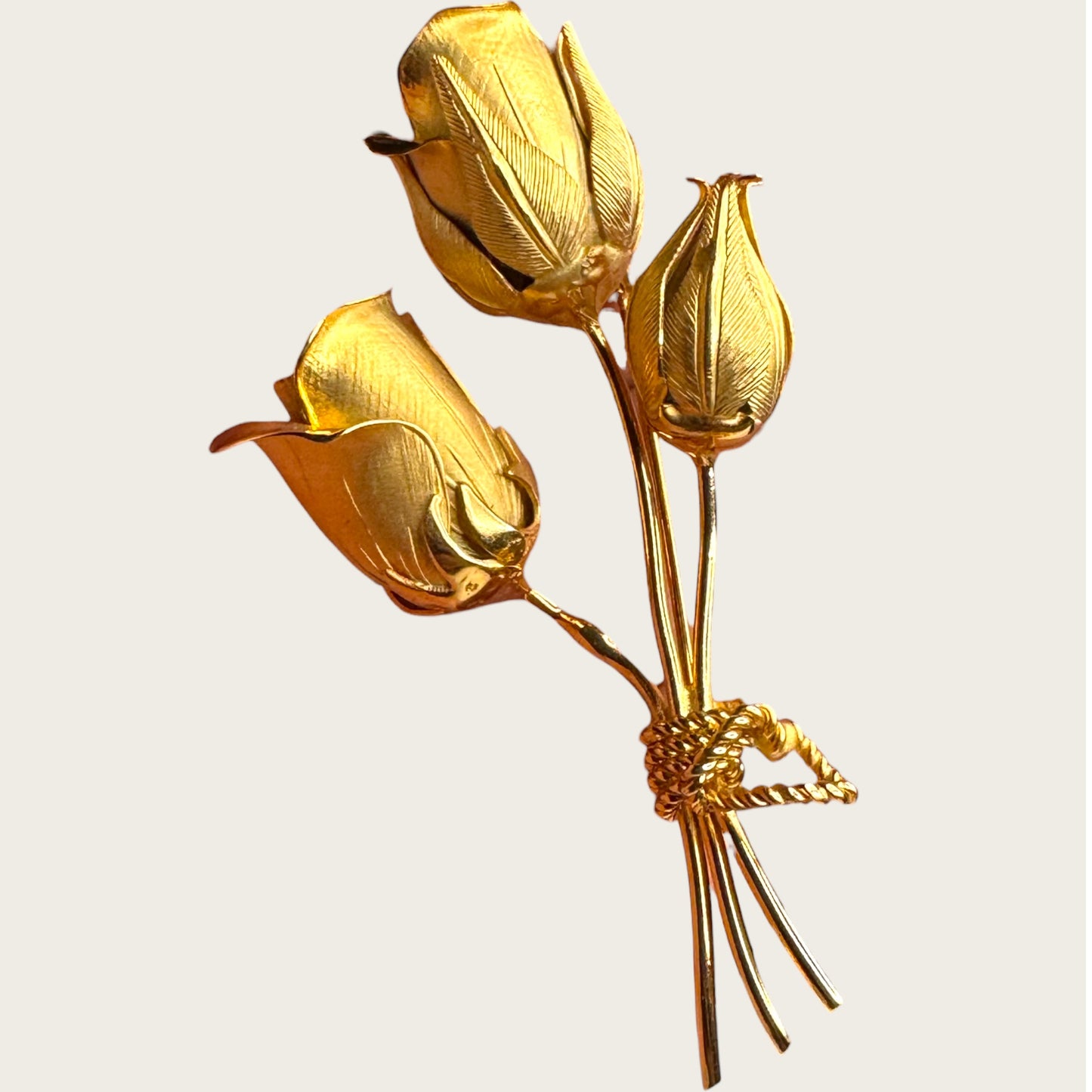 Sculptural Lisner Tulip Bouquet Brooch | Mid-Century Gold Tone