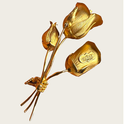Sculptural Lisner Tulip Bouquet Brooch | Mid-Century Gold Tone