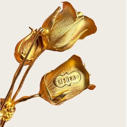 Sculptural Lisner Tulip Bouquet Brooch | Mid-Century Gold Tone