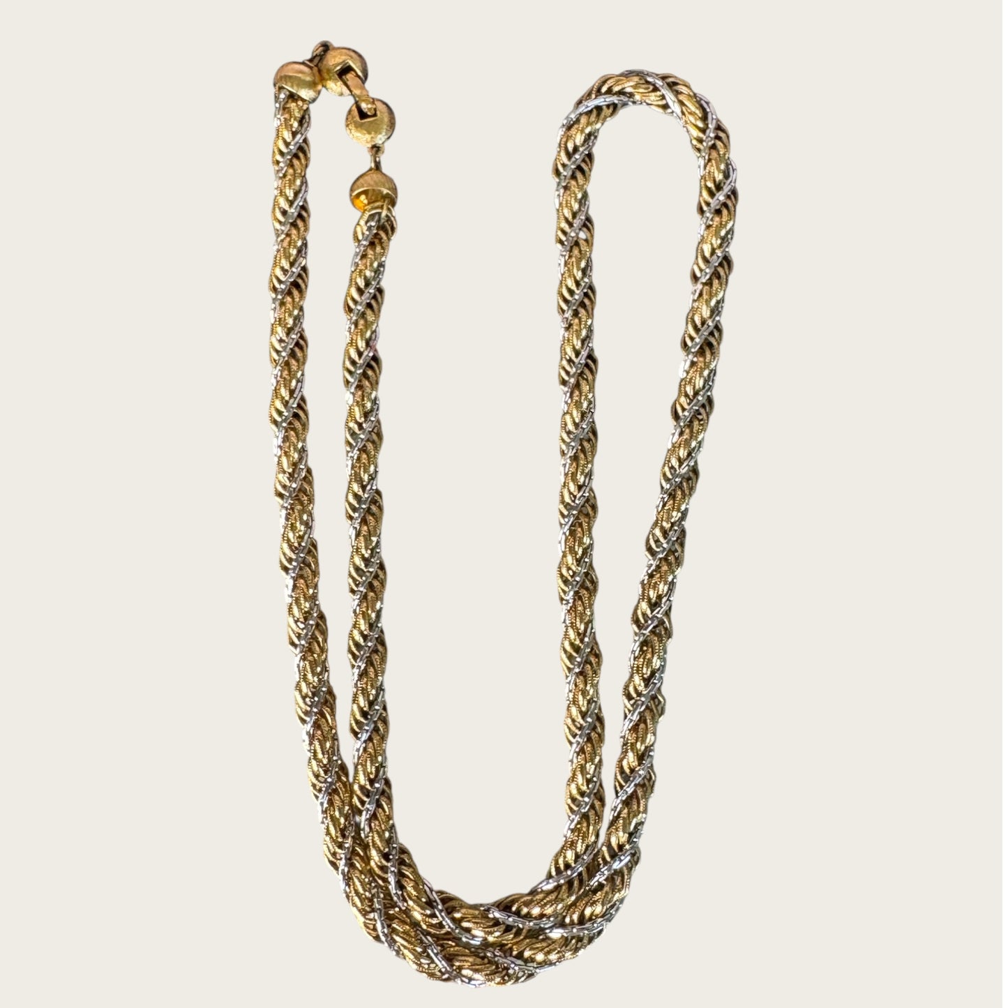 Vintage Monet Two-Tone Rope Necklace | Heavy Gold & Silver Twist