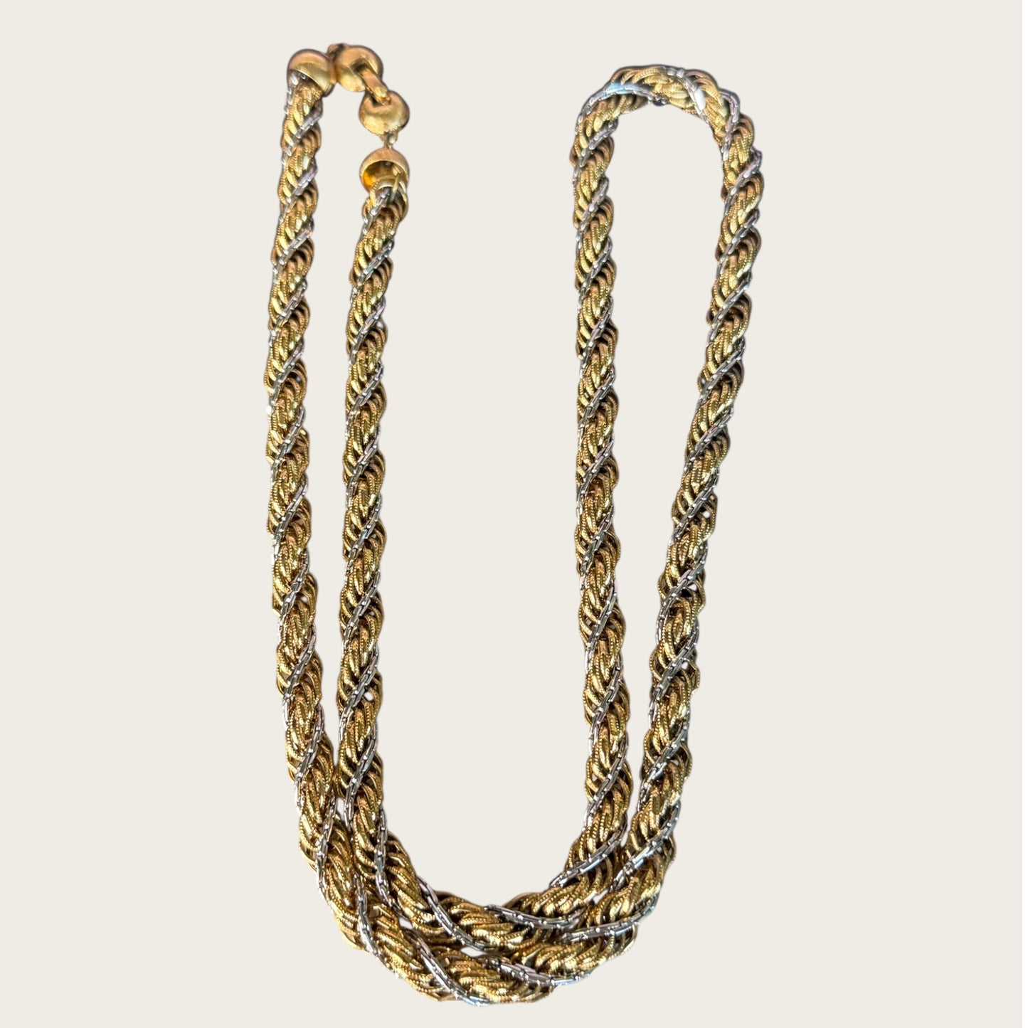 Vintage Monet Two-Tone Rope Necklace | Heavy Gold & Silver Twist