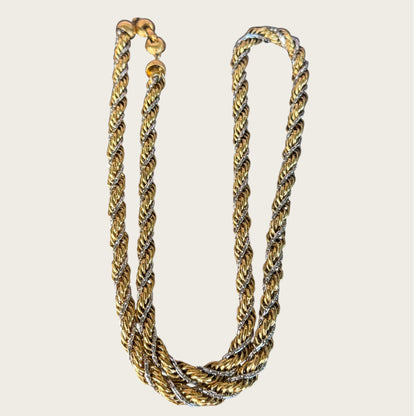 Vintage Monet Two-Tone Rope Necklace | Heavy Gold & Silver Twist