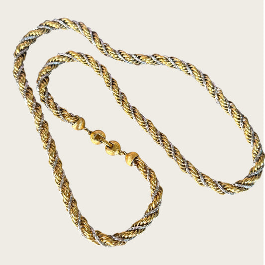 Vintage Monet Two-Tone Rope Necklace | Heavy Gold & Silver Twist
