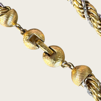 Vintage Monet Two-Tone Rope Necklace | Heavy Gold & Silver Twist