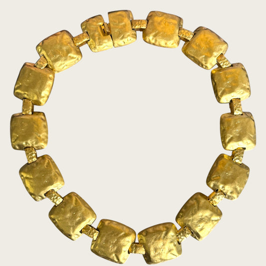 Vintage 1980s Les Bernard Hammered Gold Panel Necklace