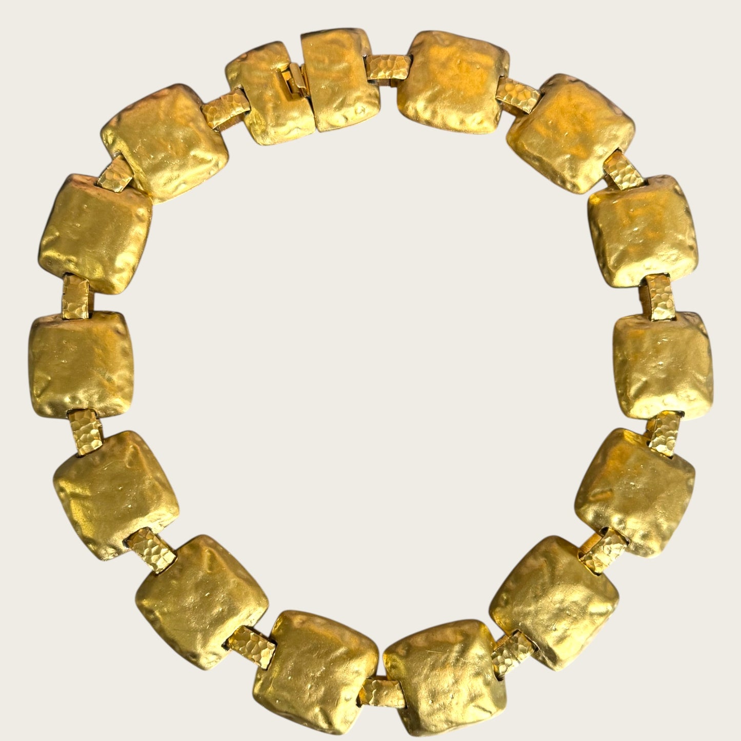 Vintage 1980s Les Bernard Hammered Gold Panel Necklace