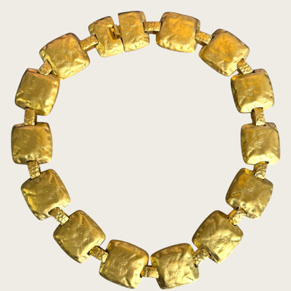 Vintage 1980s Les Bernard Hammered Gold Panel Necklace