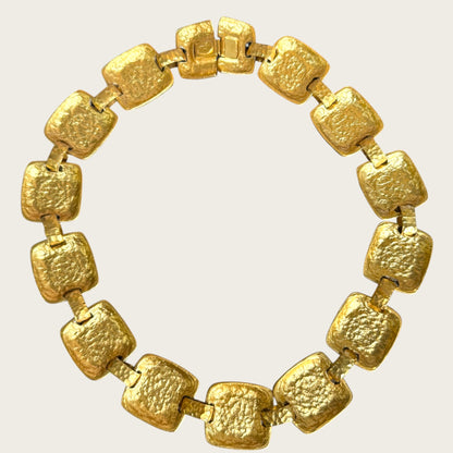 Vintage 1980s Les Bernard Hammered Gold Panel Necklace