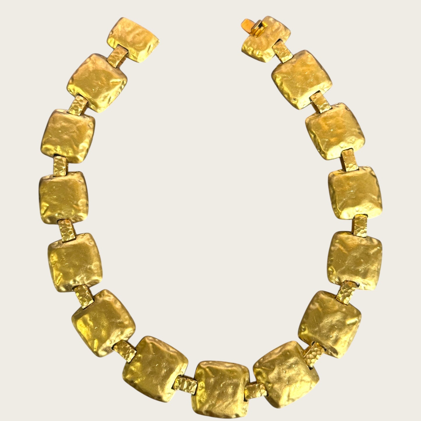 Vintage 1980s Les Bernard Hammered Gold Panel Necklace