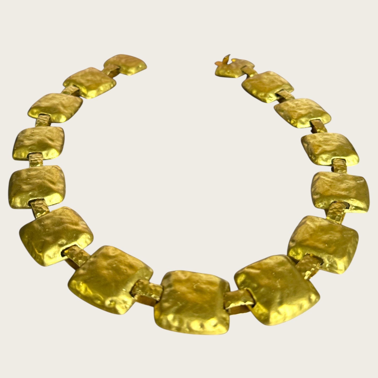 Vintage 1980s Les Bernard Hammered Gold Panel Necklace