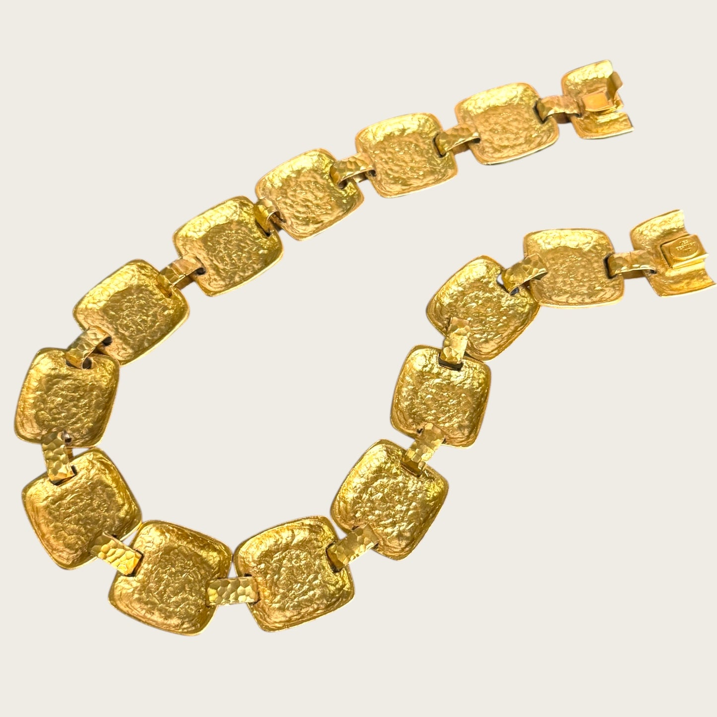 Vintage 1980s Les Bernard Hammered Gold Panel Necklace
