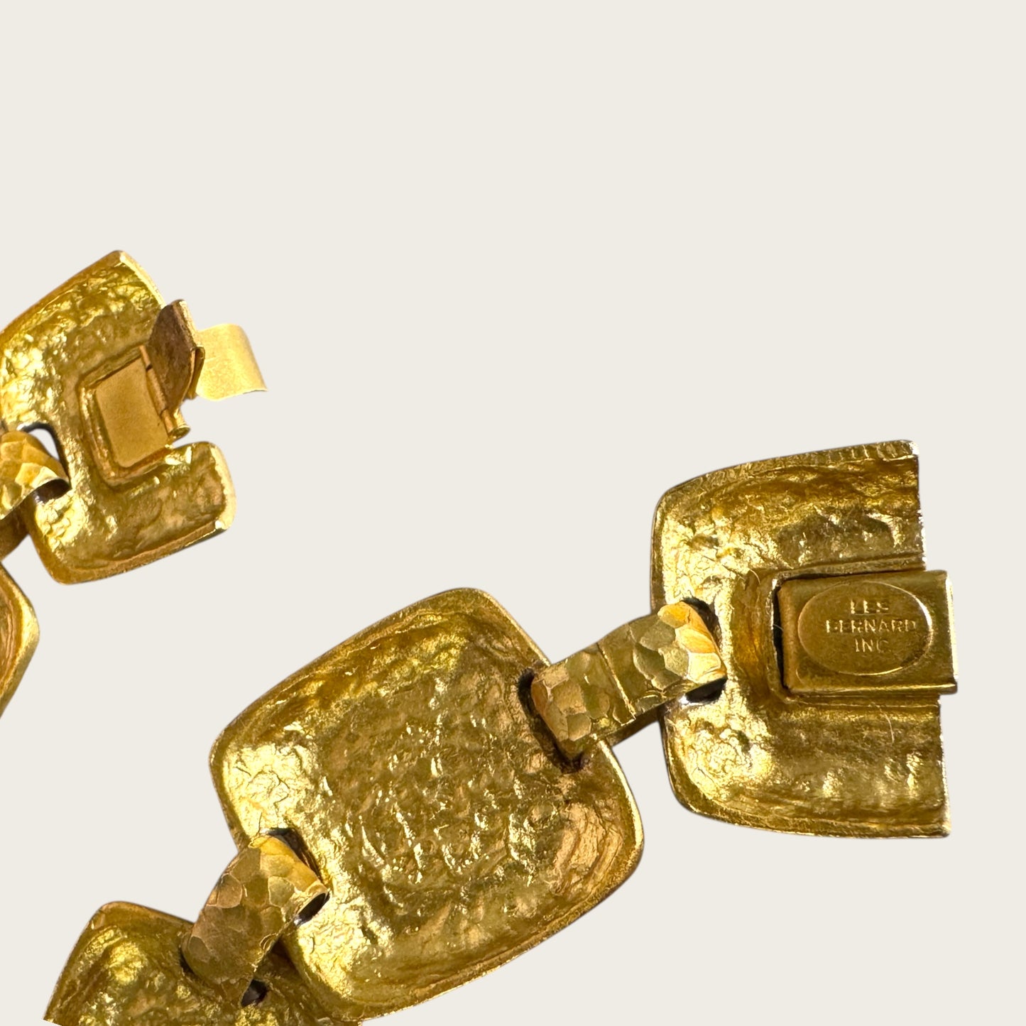 Vintage 1980s Les Bernard Hammered Gold Panel Necklace