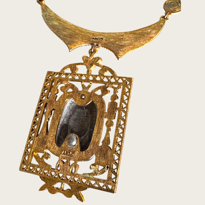 Vintage Arthur Pepper Egyptian Revival Pharaoh Medallion Necklace – Signed, Articulated Gold Tone