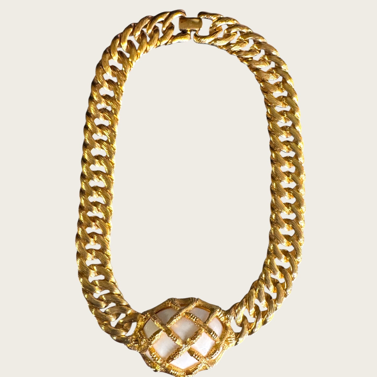 Vintage Monet Caged White Lucite Curb Chain Collar Necklace
