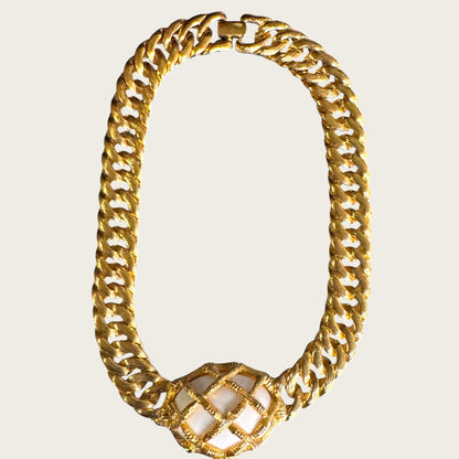 Vintage Monet Caged White Lucite Curb Chain Collar Necklace