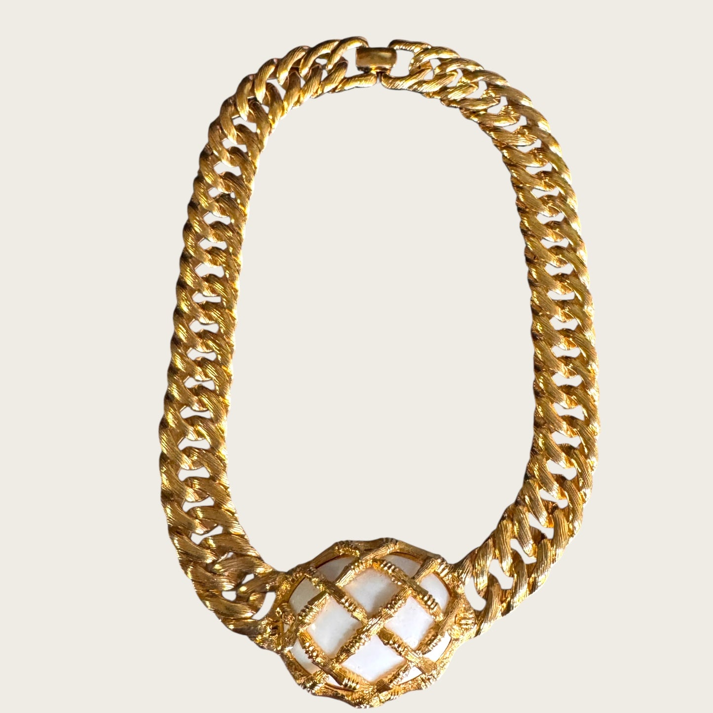 Vintage Monet Caged White Lucite Curb Chain Collar Necklace