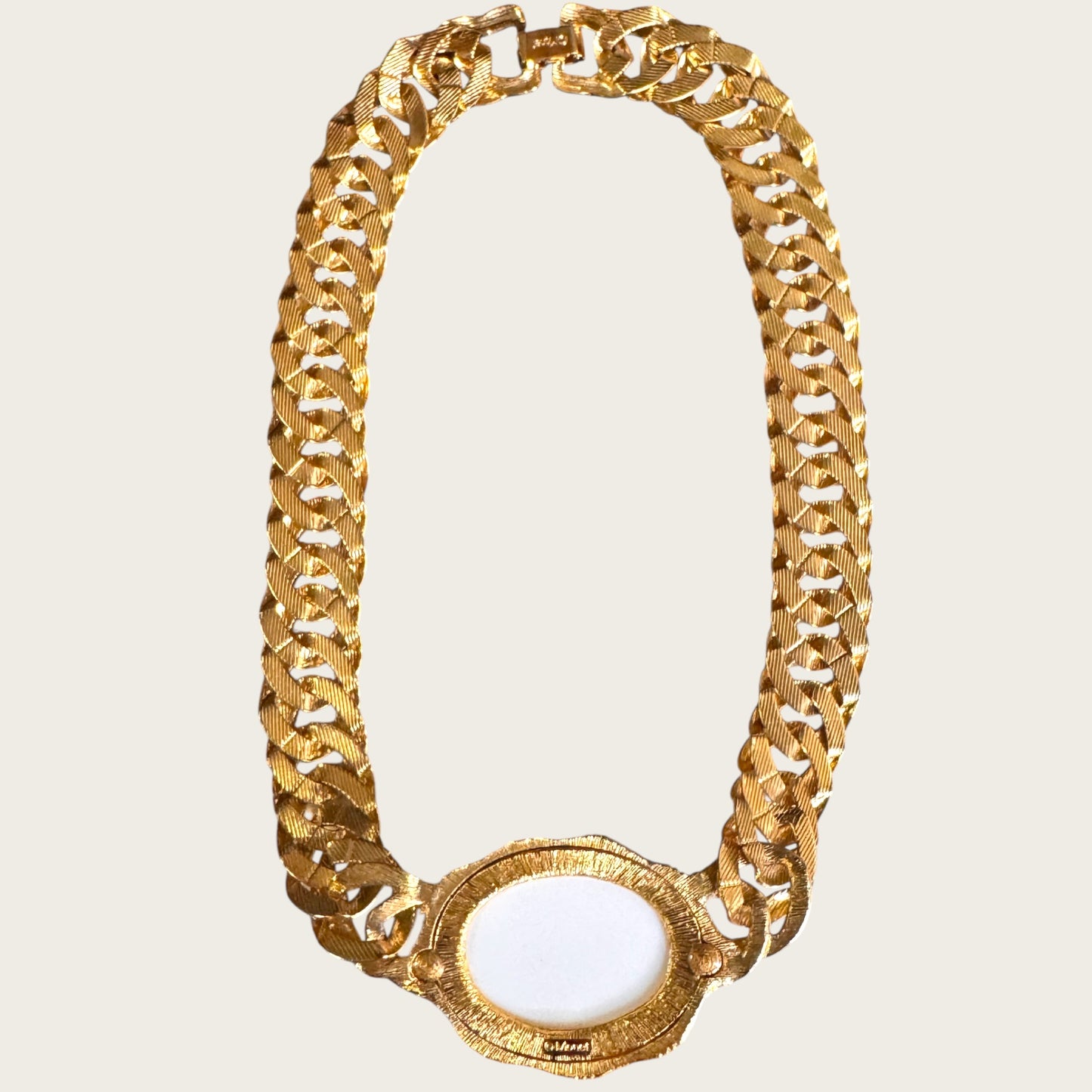 Vintage Monet Caged White Lucite Curb Chain Collar Necklace