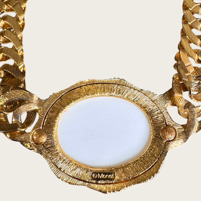 Vintage Monet Caged White Lucite Curb Chain Collar Necklace