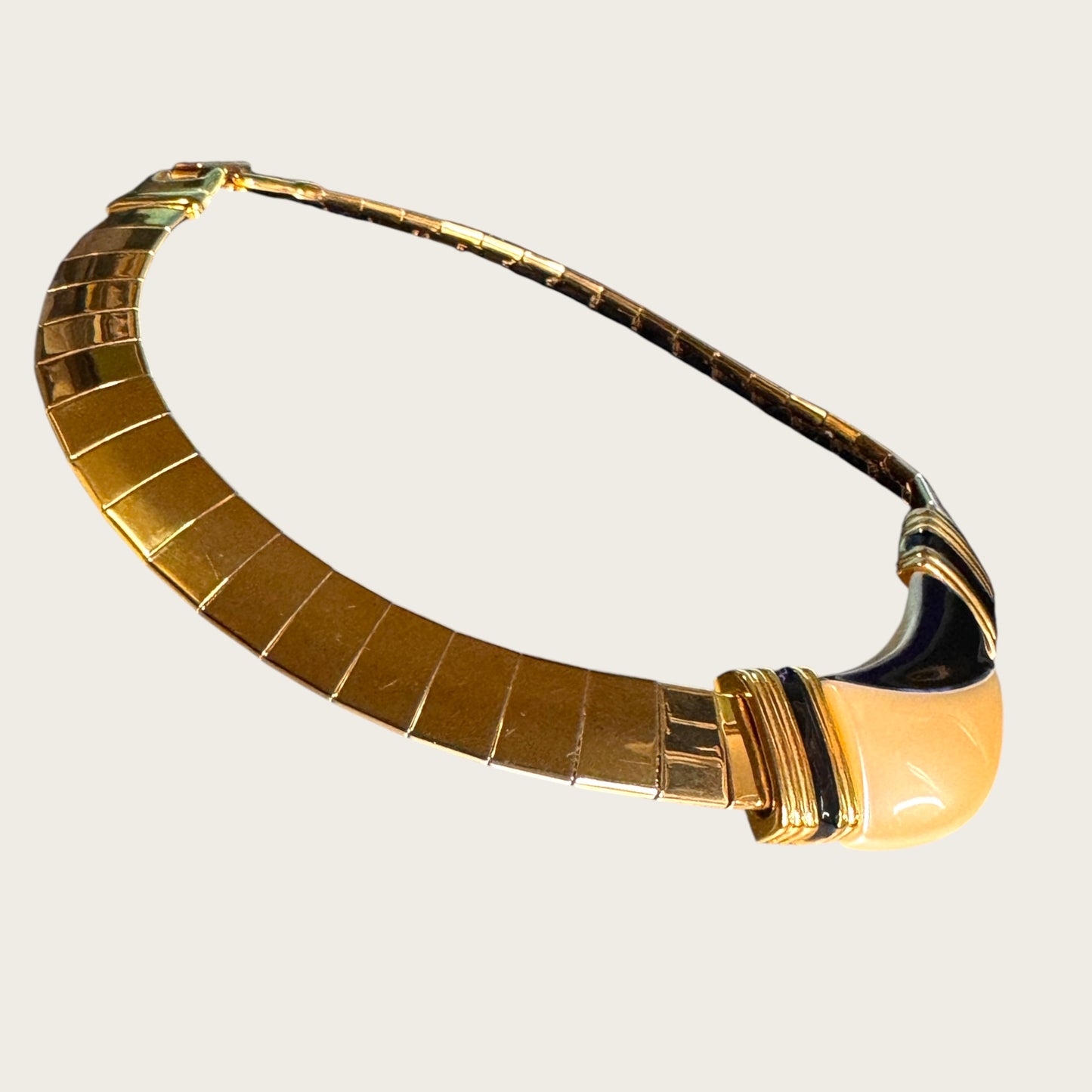 Vintage Napier Gold Tone Mesh Panel Choker with Pearl & Black Lucite