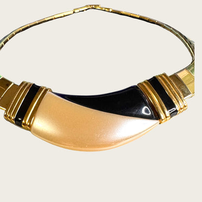 Vintage Napier Gold Tone Mesh Panel Choker with Pearl & Black Lucite