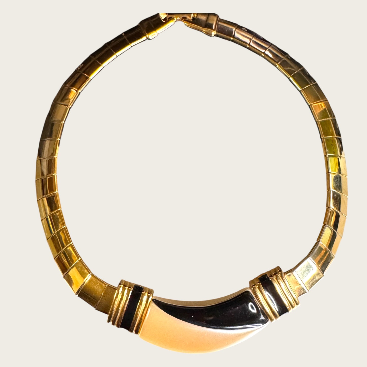 Vintage Napier Gold Tone Mesh Panel Choker with Pearl & Black Lucite