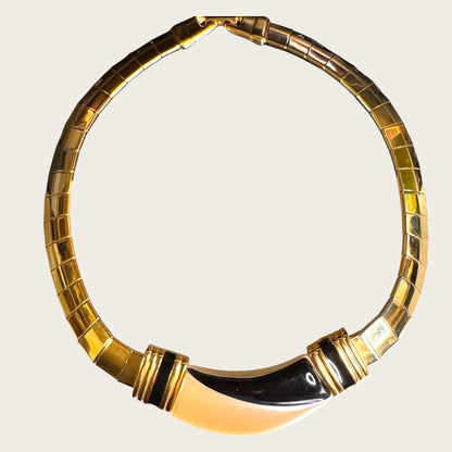 Vintage Napier Gold Tone Mesh Panel Choker with Pearl & Black Lucite