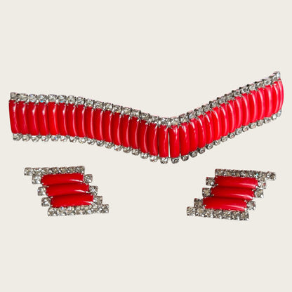 Mid-Century Red Thermoset & Rhinestone Parure Set