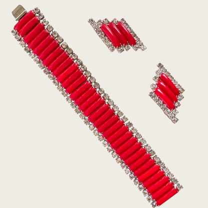 Mid-Century Red Thermoset & Rhinestone Parure Set