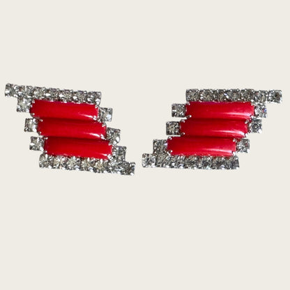 Mid-Century Red Thermoset & Rhinestone Parure Set