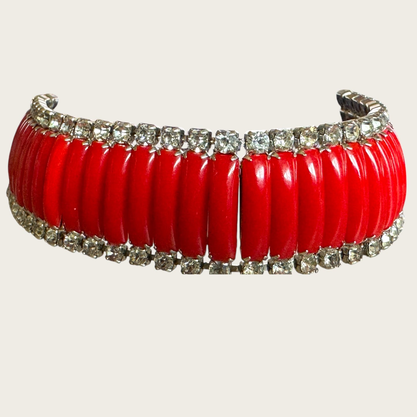 Mid-Century Red Thermoset & Rhinestone Parure Set